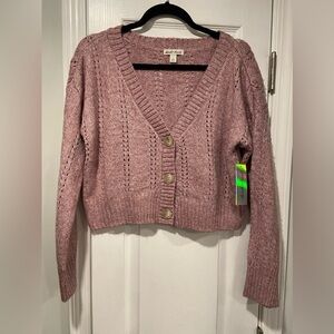 NWT Derek Heart Size M Oversized Cropped V Neck Pointelle Cardigan Lilac Purple